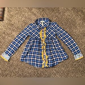 Blue Plaid Kids Shirt with Yellow Accents